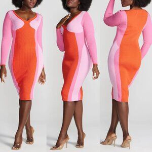 Gabrielle Union Colorblock Ribbed Midi Dress • Size 1 / US 16–18 • NWT